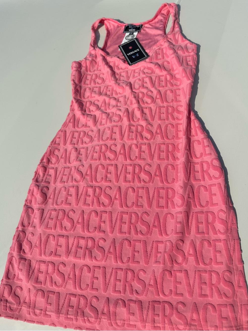VERSACE X DUA LIPA PINK MONOGRAM TERRY MINI DRESS SIZE 38 US Small - Picture 1 of 7
